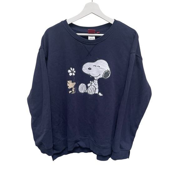 Vintage Snoopy Sweatshirt Peanuts Cartoon in Navy Size XL SO SOFT! - Picture 1 of 6